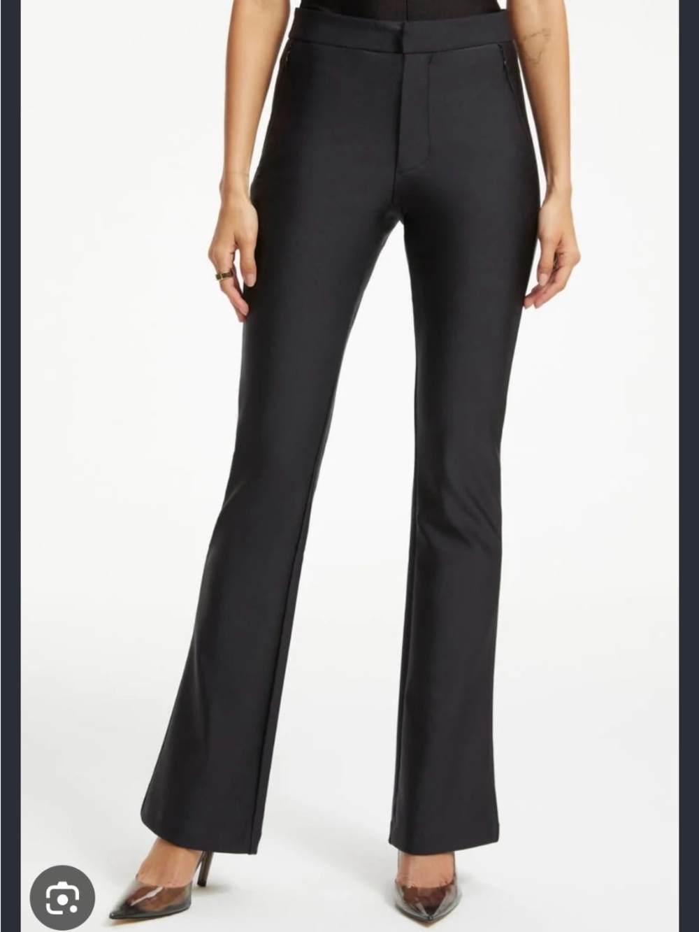Good American Black shine Stretch Flare Trousers pants